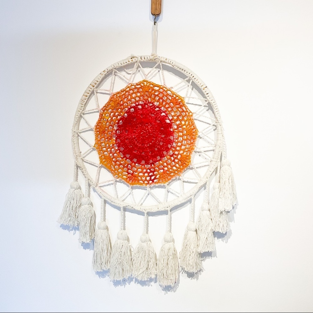 Large VINTAGE White Crocheted Dreamcatcher